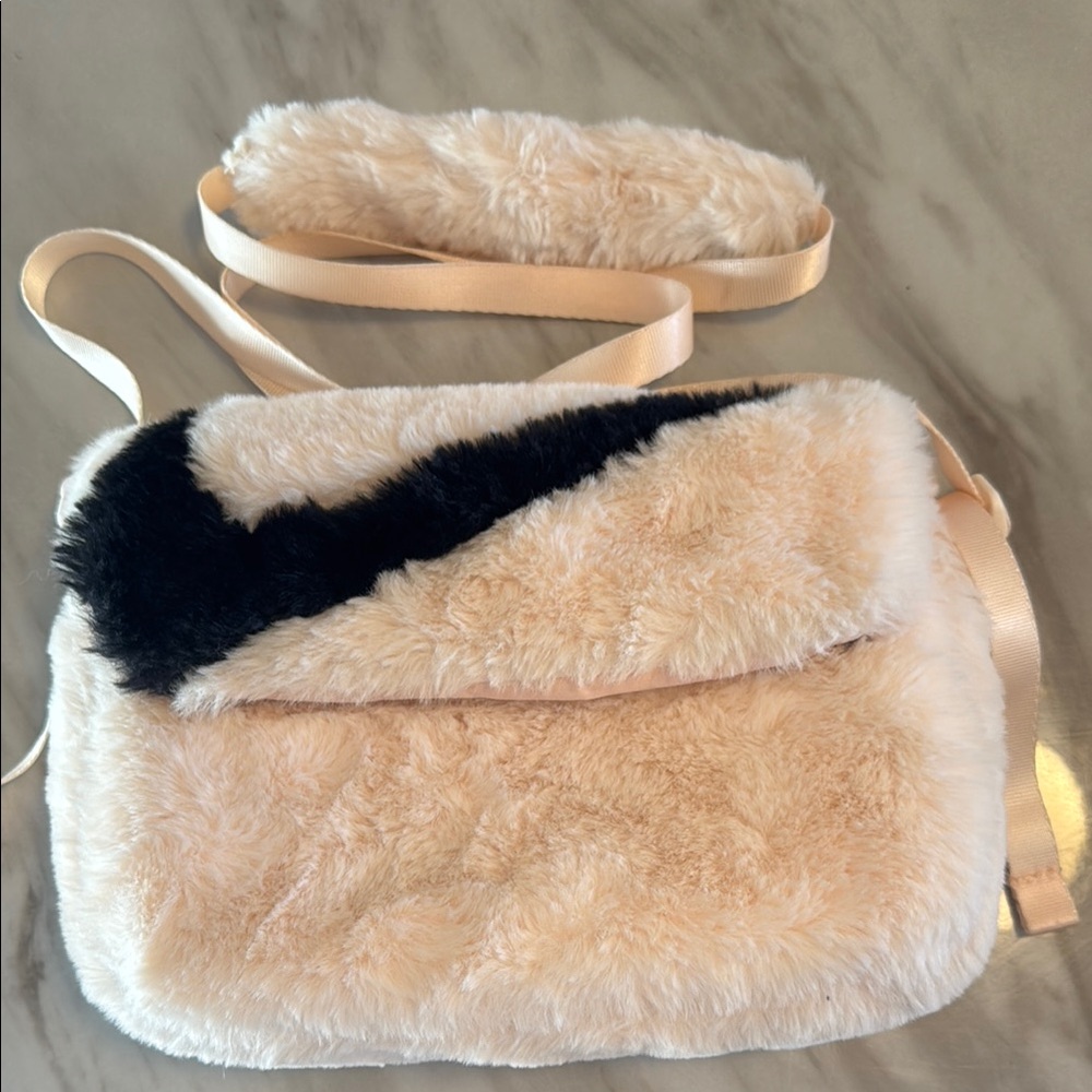 Nike Cream Faux Fur Crossbody Bag